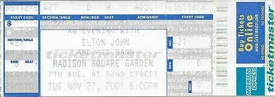Full Great Condition Unused Ticket - Elton John - Nov. 27 2001 Msg New York Ny • $3