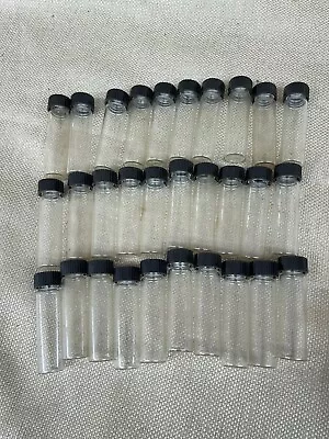 Vintage Medicine Lot Of 30 Glass Tubes W/ Black Lids 2 1/2  Long Each Good Condi • $5.60