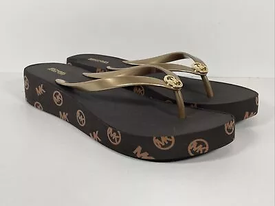 Michael Kors Bedford Graphic Flip-Flop Wedge Brown/Gold Size 11 (RX23L)  New • $39