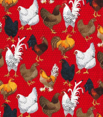 Chicken Hens Rooster Fabric 100% Cotton FQ HY BTY Patty Reed Chicken Wire Farm • $3.20