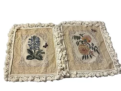 Elegant Vintage Wool Needlepoint Decorative Throw Pillows Victorian Floral Set 2 • $80