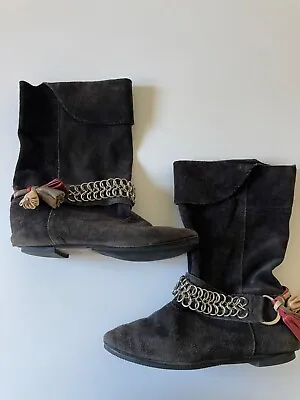 ISABEL MARANT X H&M Cool Chain Harness Strap Suede Slouch Booties Size 34EU • $20