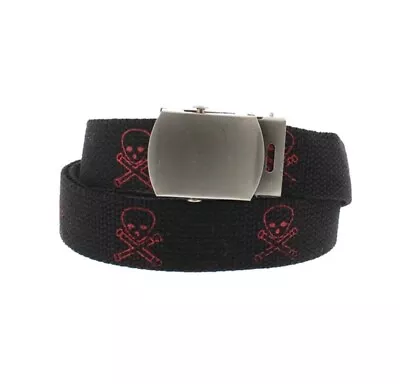 Unisex Cotton Canvas Webbing Adjustable Belt Skull & Crossbones Pattern New • £5.99