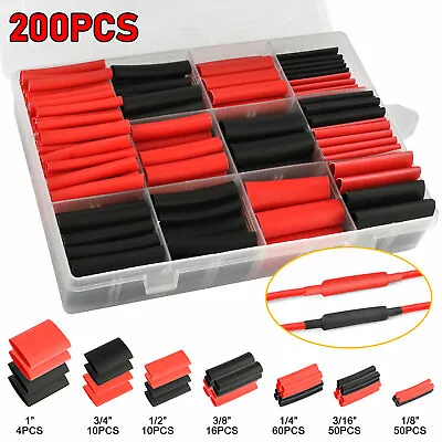 200X Black Red Cable Heat Shrink Tubing Sleeve Wire Wrap Tube 3:1 Assortment Kit • $14.48