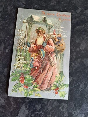 £19.99 • Buy Vintage Postcard Greetings Father Christmas Santa Snowing Sack Toys Silver Gilt