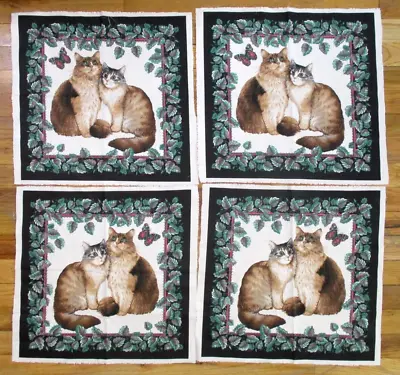Vintage Quilt Block Squares Pillow Cats Butterfly Fabric Panels 16x16 Spring Ind • $12.98