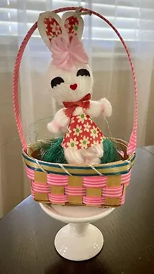 Vintage Easter Basket With Bunny Cotton Woven Wood Japan • $16