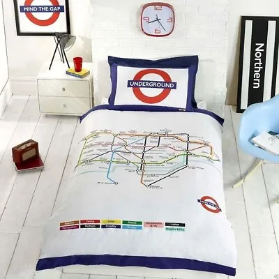 White / Multi London Underground City Tube Map Reversible Duvet Quilt Cover Set • £18.99