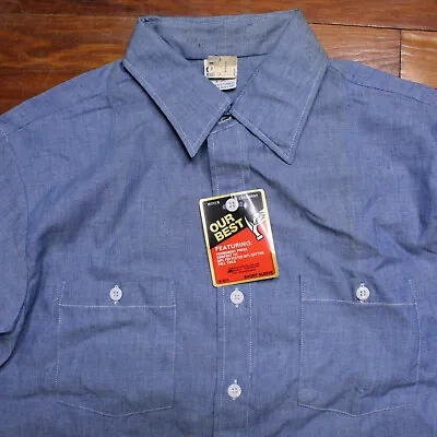 $36 • Buy Vintage 70s Our Best Chambray Work Shirt Large 16 Made In USA NOS Kmart