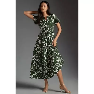 Anthropologie Somerset Maxi Dress In Hunter Green Printed Cotton Small NEW • $168
