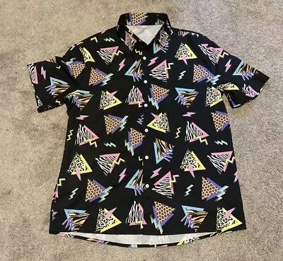 Y2K Saved By The Bell Style Shirt Medium Polyester Vintage Summer Button Retro • $12.99