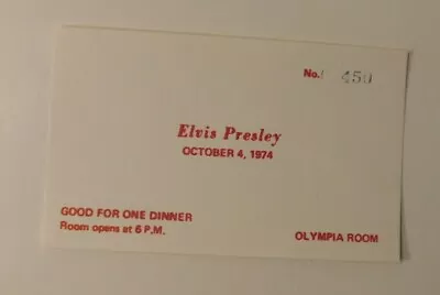 Elvis Dinner Ticket Detroit Oct 4 1974 Ticket #s Will Be Different • $20