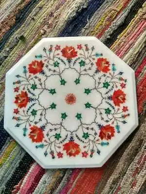 18  White Octagonal Coffee Marble Table Top Inlay Red Malachite Room Decor X-mas • $489