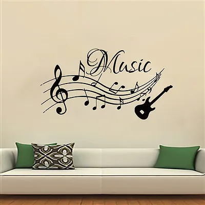 Music Wall Decals Guitar Decal Vinyl Musical Notes Sticker Pattern Clef MN230 • $25.99