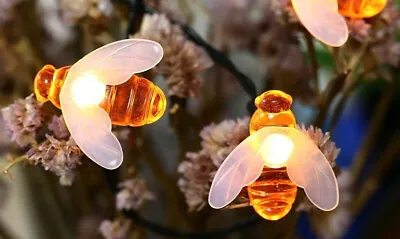 Honey Bee Solar Lights 30 Solar LED Warm Light Fairy Lights For Outdoor Garden • £6.99