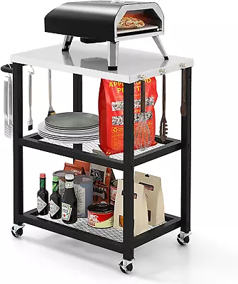 Costway 3-Tier Outdoor Grill Cart On Wheels Pizza Oven Stand Trolley W/Stain... • $146.03