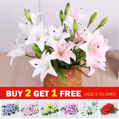 10 Heads Artificial Fake Lily Silk Flowers Bunch Home Wedding Garden Party Decor • £1.67