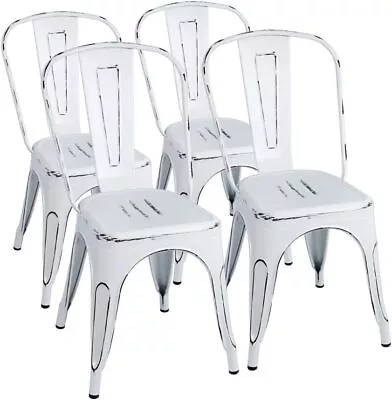 Metal Chairs Indoor/Outdoor Use Stackable Chic Dining Bistro Cafe Side Chairs Se • $188.67