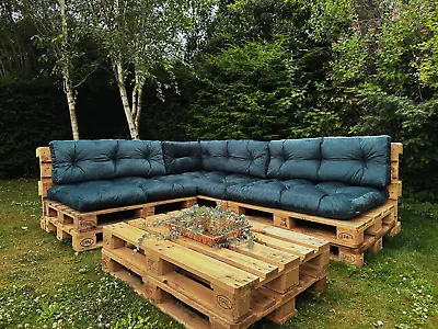 Pallet Cushions Set Garden Outdoor EURO Lg Corner Sofa Teal Green Velvet Tufted • £289.95