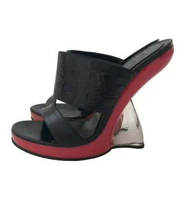 $1710.40 • Buy Alexander McQueen Womens Double-Band Clear Wedge Slide Sandals EUR40 US9 UK7