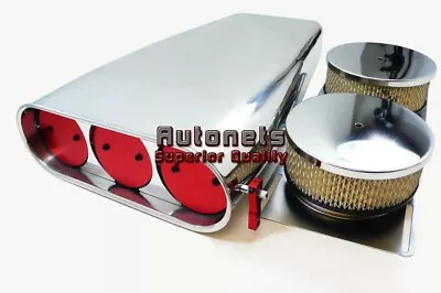 Polish Aluminum 4BBL Smooth Red Butterfly Hood Air Scoop Street Rod Bug Catcher • $275.95