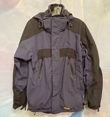 Cabelas Dry-Plus Windbreaker Navy Blue/Black Double Zipper Hooded Jacket M • $22