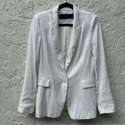 ZARA Woman Studio White Sequin Boyfriend Blazer Jacket Womens Size XS • $28