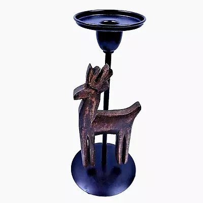 Christmas Reindeer Candle Holder Metal & Wood Rustic Mission 11  For Pillar • $15