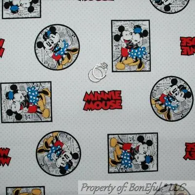 $0.69 • Buy BonEful Fabric Cotton Quilt B&W Red Blue Mickey Minnie Mouse Disney Print SCRAP