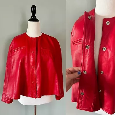 Vintage Vakko 80s 90s Red Leather Jacket W Snap Buttons And Zippered Pockets M • $68