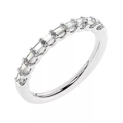 2.6 MM Prong Set Baguette Cut Diamond Half Eternity Ring In 9K White Gold • £530.40