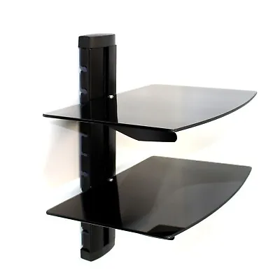 Floating Shelf Tempered Black Glass 2 Tier Wall Mounted Shelving Unit | M&W • £19.99