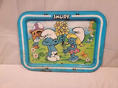 1980 Vintage Smurfs Smurfette Peyo Tin Folding Metal TV Tray 17.5 X12.75  • $4.99