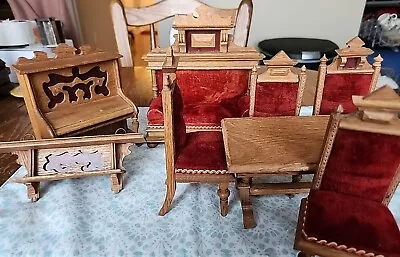 Lot Of Antique/Vintage Artisan German Dollhouse Furniture In Oak Hardwood Velvet • $249.99