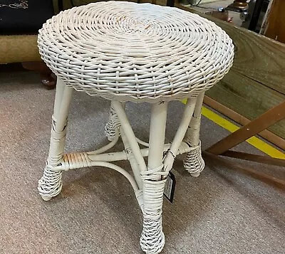 MCM Wicker Stool / Plant Stand White Boho Cottage-core Sturdy Wood Legs • $39