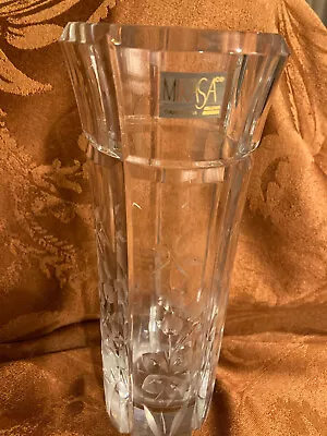 Heavy Clear Glass Crystal Vase Hand-Blown Etched  Mikasa 8 1/2  Yugoslavia • $29