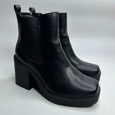 Mia Womens Dru Ankle Boot Booties Black Square Toe Chunky Block Heel Pull On 9 M • $10.50