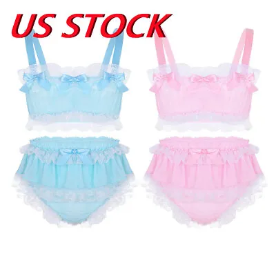 US Mens Sissy Crossdress Lingerie Bikini Set Crop Tops Skirted Panties Underwear • $4.17