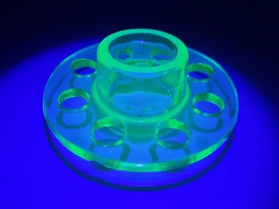 VINTAGE GREEN DEPRESSION URANIUM GLASS FLOWER FROG 8 HOLE - Chipped - 12cm Wide • $35