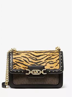 MICHAEL KORS Heather Large Studded Printed Calf Hair And Logo Shoulder Bag • $269.99