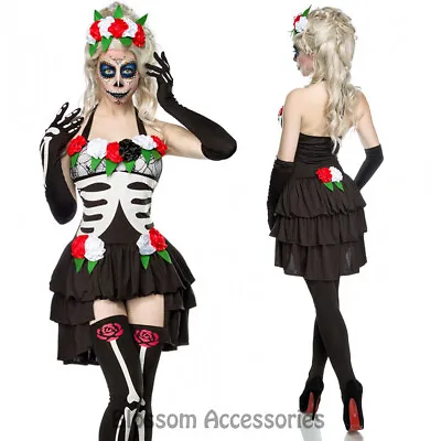 K148 Ladies Day Of Dead Mexican Skull Halloween Zombie Skeleton Dress Up Costume • $37.77