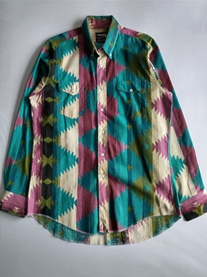 £26.99 • Buy WRANGLER Men's Vintage Navajo Pattern Aztec Tribal Cowboy Shirt Rancher | L