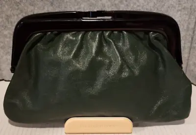 Vintage MCM Bakelite Clasp Green Leather Clutch Made In Italy  • $25