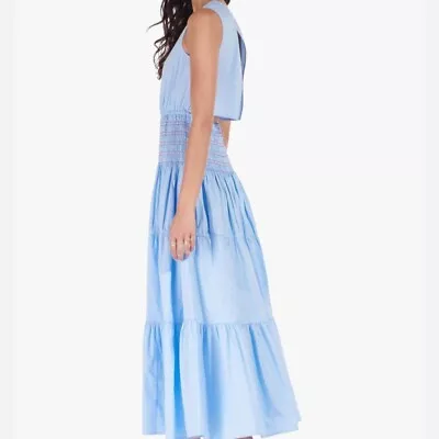 Staud Grant French Blue Cotton Smocked Waist Tiered Maxi Dress Size L • $147.06