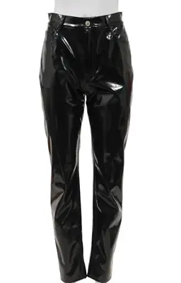 The Attico Womens High Waist Straight Leg Pants Small 40 Black Vinyl  Trousers • $194.99