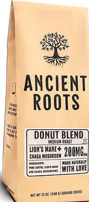Ancient Roots Donut Shop Mushroom Coffee -Ground With Benefits Of Mushroom 12 Oz • $17.50