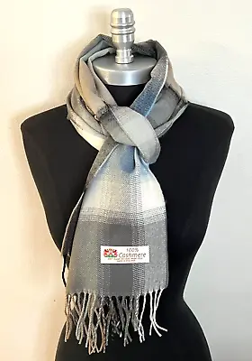 Mens Winter Warm 100% CASHMERE Scarf Plaid Gray/Blue/Black/Cream Soft Wool Wrap • $8.99