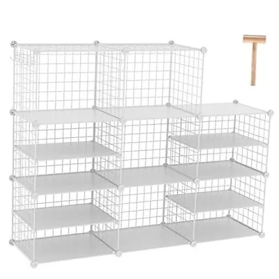  Wire Cube Storage Unit Interlocking Metal Wire Organizer With 8 Cubes White • $78.48