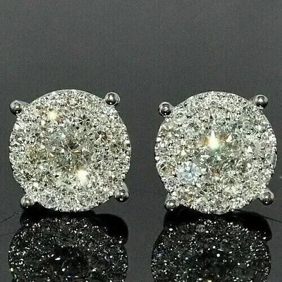 2Ct Round Cut Real Moissanite Men's Cluster Stud Earrings 14K White Gold Plated • $67.20