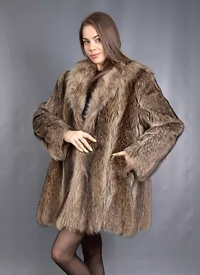 3442 Amazing Real Raccoon Coat Luxury Fur Jacket Beautiful Look Size L • $1